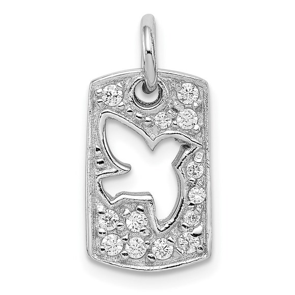 925 Sterling Silver Rhodium Plated CZ Peace Dove Necklace Charm Pendant - Picture 1 of 4